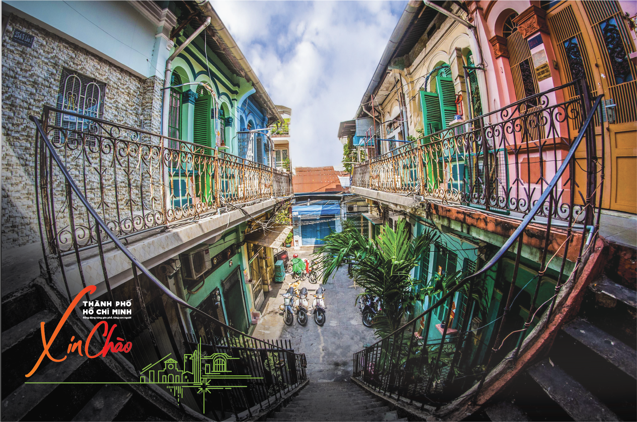 Colorful heritage shophouse with wrought-iron balconies in central Ho Chi Minh City, near the An Phu expatriate residential area